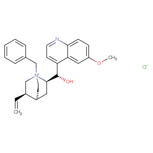 C=C[C@H]1C[N+]2(CC[C@H]1C[C@@H]2[C@H](c1ccnc2c1cc(OC)cc2)O)Cc1ccccc1.[Cl-]