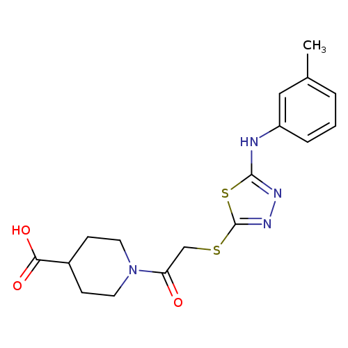 OC(=O)C1CCN(CC1)C(=O)CSc1nnc(s1)Nc1cccc(c1)C