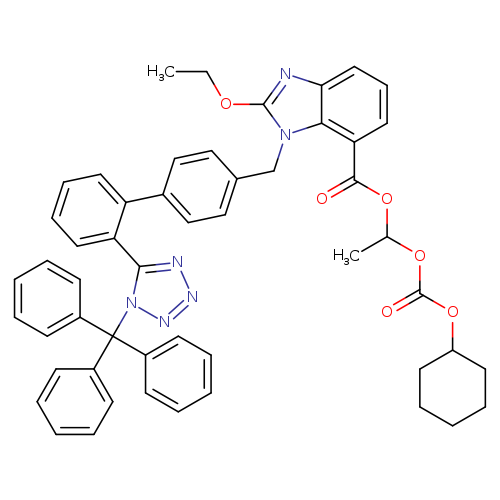 CCOc1nc2c(n1Cc1ccc(cc1)c1ccccc1c1nnnn1C(c1ccccc1)(c1ccccc1)c1ccccc1)c(ccc2)C(=O)OC(OC(=O)OC1CCCCC1)C