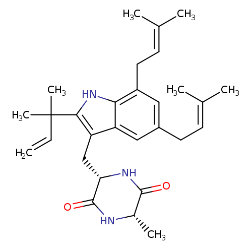 C=CC(c1[nH]c2c(c1C[C@@H]1NC(=O)[C@@H](NC1=O)C)cc(cc2CC=C(C)C)CC=C(C)C)(C)C