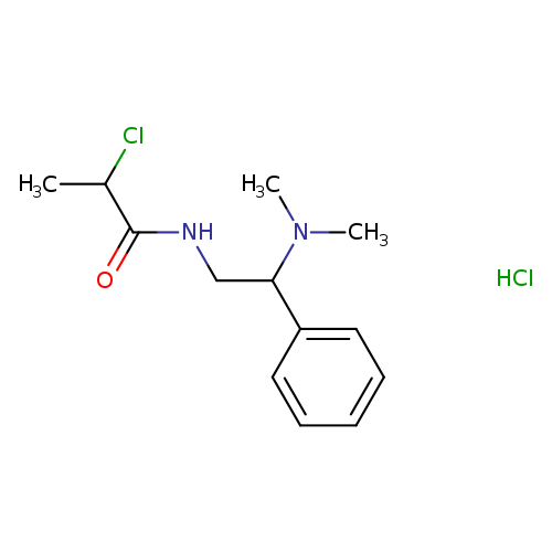 CC(C(=O)NCC(c1ccccc1)N(C)C)Cl.Cl