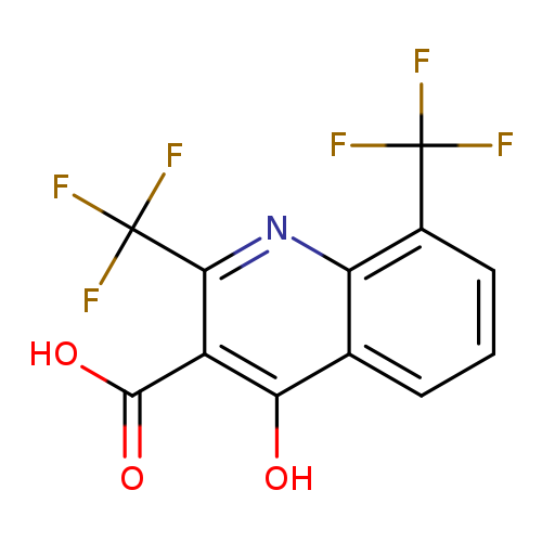 OC(=O)c1c(O)c2cccc(c2nc1C(F)(F)F)C(F)(F)F