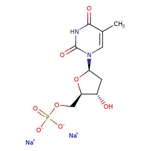 O[C@H]1C[C@@H](O[C@@H]1COP(=O)([O-])[O-])n1cc(C)c(=O)[nH]c1=O.[Na+].[Na+]