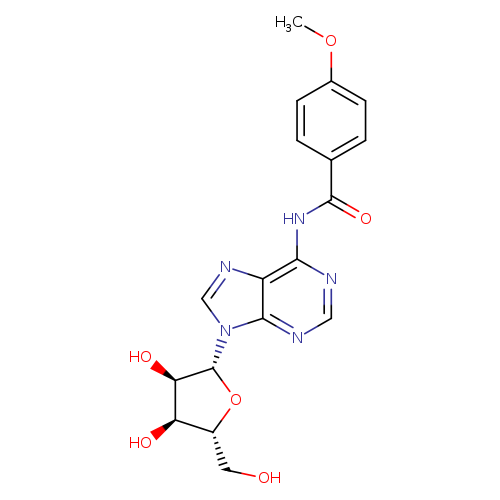 OC[C@H]1O[C@H]([C@@H]([C@@H]1O)O)n1cnc2c1ncnc2NC(=O)c1ccc(cc1)OC