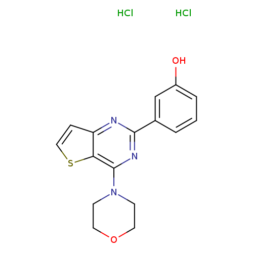 Oc1cccc(c1)c1nc(N2CCOCC2)c2c(n1)ccs2.Cl.Cl