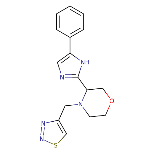 O1CCN(C(C1)c1ncc([nH]1)c1ccccc1)Cc1csnn1