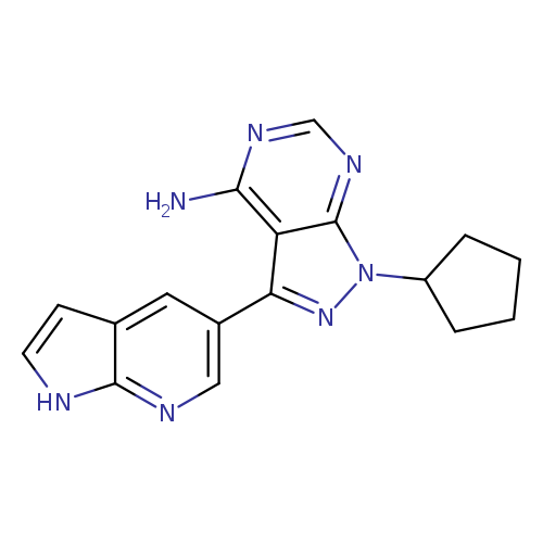 Nc1ncnc2c1c(nn2C1CCCC1)c1cnc2c(c1)cc[nH]2