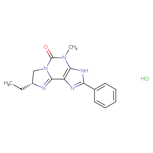 CC[C@@H]1Cn2c(=N1)c1nc([nH]c1n(c2=O)C)c1ccccc1.Cl