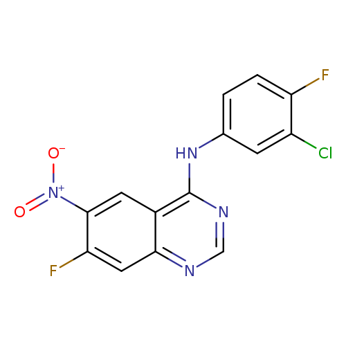 Fc1ccc(cc1Cl)Nc1ncnc2c1cc([N+](=O)[O-])c(c2)F