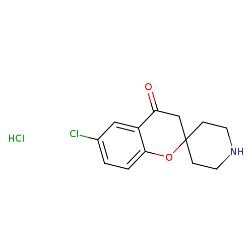 Clc1ccc2c(c1)C(=O)CC1(O2)CCNCC1.Cl