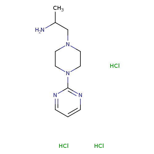 CC(CN1CCN(CC1)c1ncccn1)N.Cl.Cl.Cl