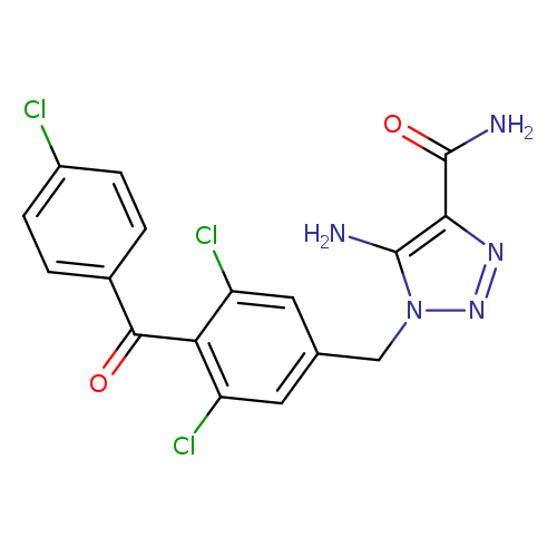 Clc1ccc(cc1)C(=O)c1c(Cl)cc(cc1Cl)Cn1nnc(c1N)C(=O)N