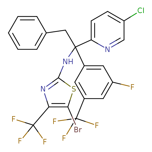 FC(C1=C(Br)SC(NC(C2=CC(C(F)(F)F)=CC(F)=C2)(C3=NC=C(Cl)C=C3)CC4=CC=CC=C4)=N1)(F)F