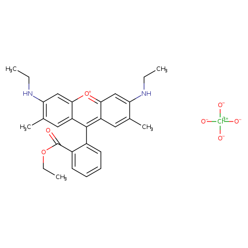 [O-][Cl](=O)(=O)=O.CCOC(=O)c1ccccc1c1c2cc(C)c(cc2[o+]c2c1cc(C)c(c2)NCC)NCC
