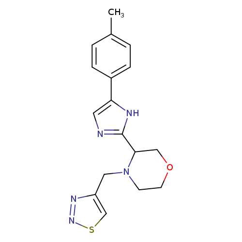 Cc1ccc(cc1)c1cnc([nH]1)C1COCCN1Cc1nnsc1