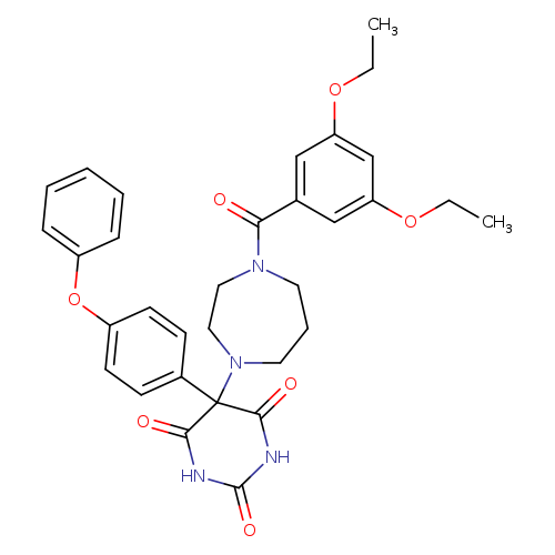 CCOc1cc(OCC)cc(c1)C(=O)N1CCCN(CC1)C1(C(=O)NC(=O)NC1=O)c1ccc(cc1)Oc1ccccc1