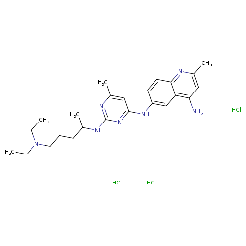 CCN(CCCC(Nc1nc(Nc2ccc3c(c2)c(N)cc(n3)C)cc(n1)C)C)CC.Cl.Cl.Cl