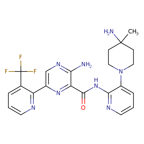 O=C(c1nc(cnc1N)c1ncccc1C(F)(F)F)Nc1ncccc1N1CCC(CC1)(C)N
