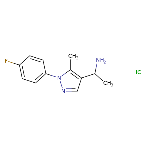 Fc1ccc(cc1)n1ncc(c1C)C(N)C.Cl