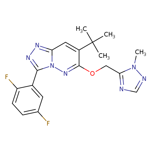 Fc1ccc(c(c1)c1nnc2n1nc(OCc1ncnn1C)c(c2)C(C)(C)C)F