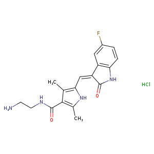 NCCNC(=O)c1c(C)[nH]c(c1C)/C=C/1C(=O)Nc2c1cc(F)cc2.Cl