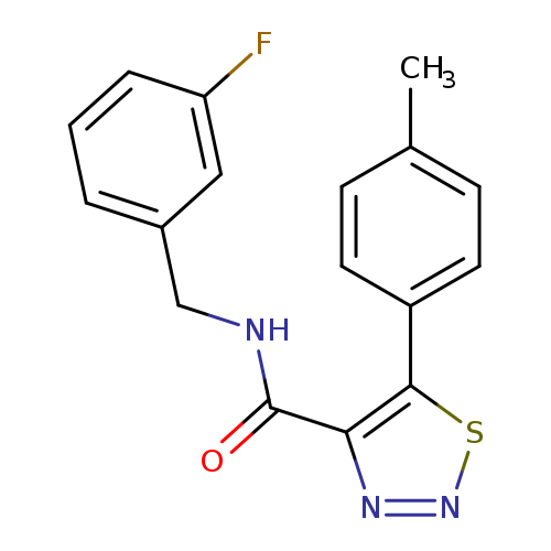 Cc1ccc(cc1)c1snnc1C(=O)NCc1cccc(c1)F