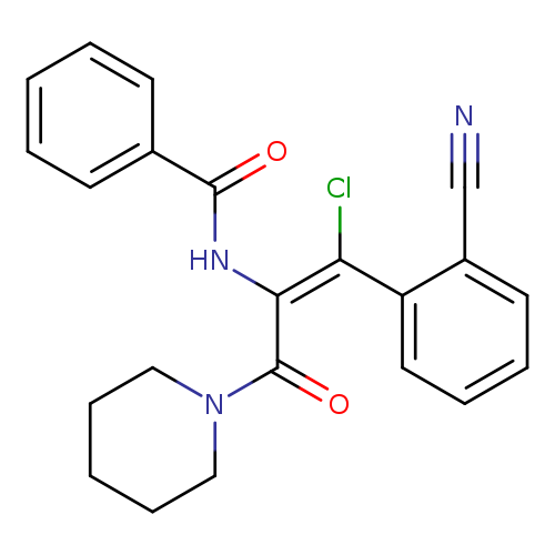 N#Cc1ccccc1/C(=C(\C(=O)N1CCCCC1)/NC(=O)c1ccccc1)/Cl