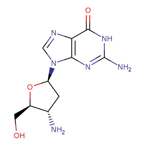 OC[C@H]1O[C@H](C[C@@H]1N)n1cnc2c1nc(N)[nH]c2=O