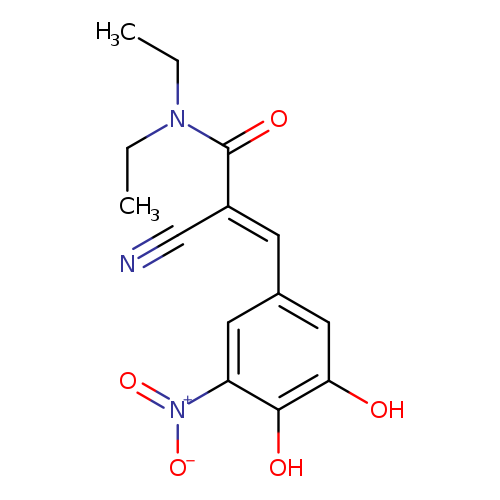 CCN(C(=O)/C(=C/c1cc(O)c(c(c1)[N+](=O)[O-])O)/C#N)CC