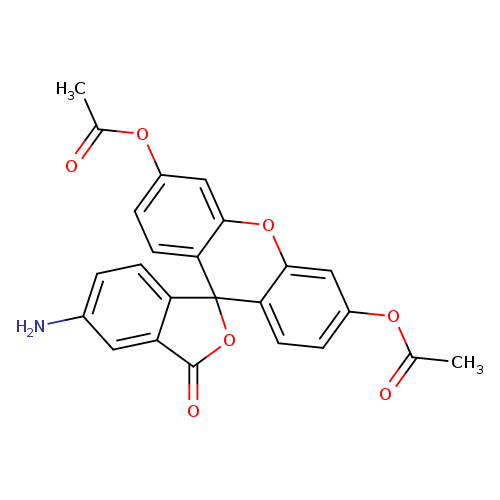 CC(=O)Oc1ccc2c(c1)Oc1c(C32OC(=O)c2c3ccc(c2)N)ccc(c1)OC(=O)C