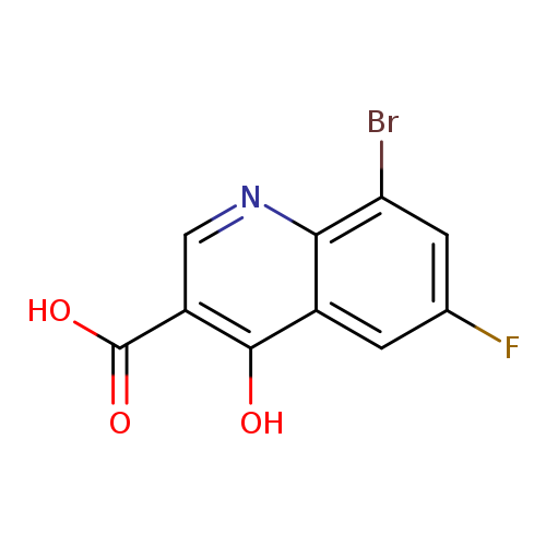 Fc1cc(Br)c2c(c1)c(O)c(cn2)C(=O)O