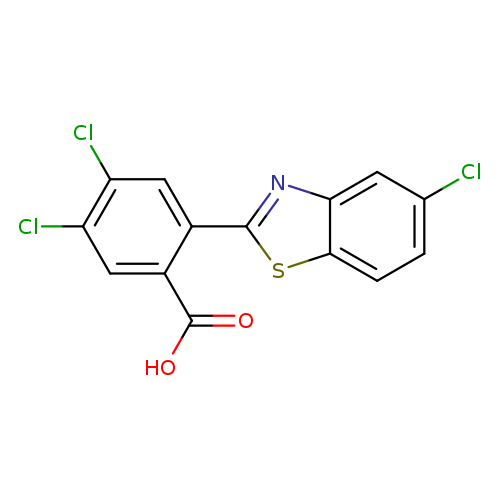 Clc1ccc2c(c1)nc(s2)c1cc(Cl)c(cc1C(=O)O)Cl