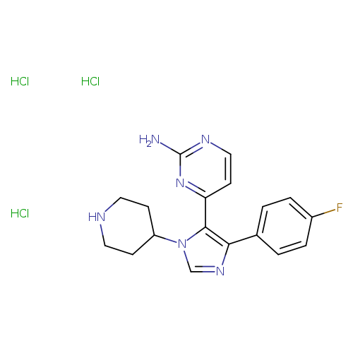 Nc1nccc(n1)c1n(cnc1c1ccc(cc1)F)C1CCNCC1.Cl.Cl.Cl