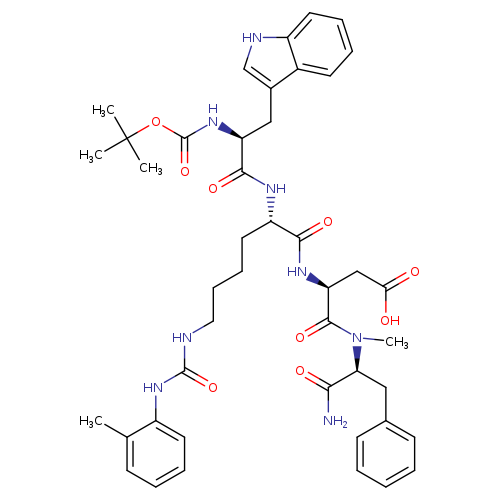OC(=O)C[C@@H](C(=O)N([C@H](C(=O)N)Cc1ccccc1)C)NC(=O)[C@@H](NC(=O)[C@H](Cc1c[nH]c2c1cccc2)NC(=O)OC(C)(C)C)CCCCNC(=O)Nc1ccccc1C