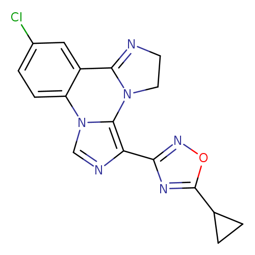 Clc1ccc2c(c1)c1=NCCn1c1n2cnc1c1noc(n1)C1CC1