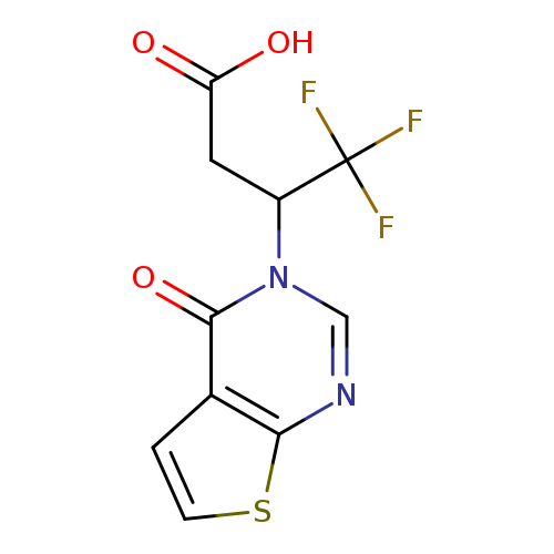 OC(=O)CC(C(F)(F)F)n1cnc2c(c1=O)ccs2
