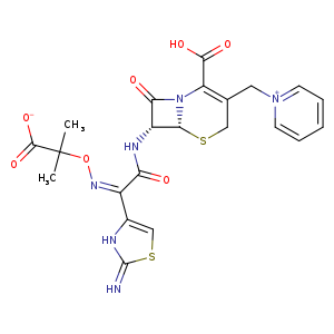 O=C1[C@@H](NC(=O)/C(=NOC(C(=O)[O-])(C)C)/c2csc(=N)[nH]2)[C@@H]2N1C(=C(CS2)C[n+]1ccccc1)C(=O)O