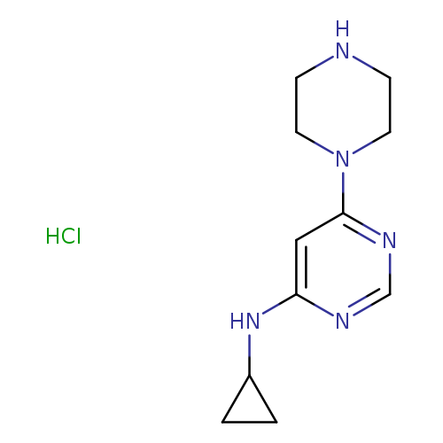 N1CCN(CC1)c1ncnc(c1)NC1CC1.Cl