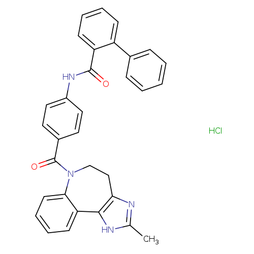 Cc1[nH]c2c(n1)CCN(c1c2cccc1)C(=O)c1ccc(cc1)NC(=O)c1ccccc1c1ccccc1.Cl
