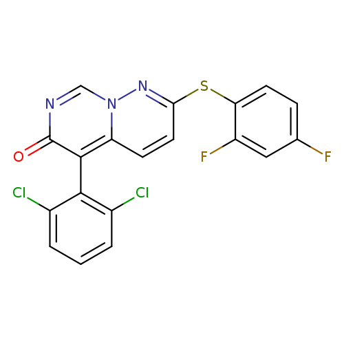Fc1ccc(c(c1)F)Sc1ccc2n(n1)cnc(=O)c2c1c(Cl)cccc1Cl