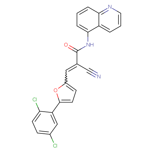 N#CC(=Cc1ccc(o1)c1cc(Cl)ccc1Cl)C(=O)Nc1cccc2c1cccn2