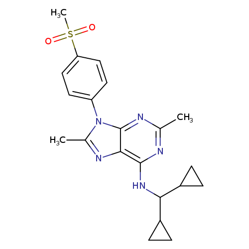 Cc1nc(NC(C2CC2)C2CC2)c2c(n1)n(c1ccc(cc1)S(=O)(=O)C)c(n2)C