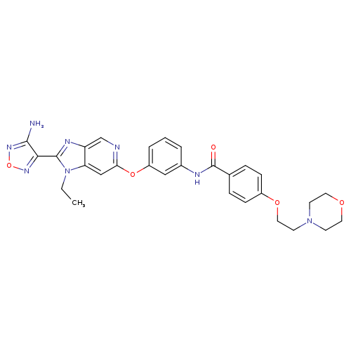 CCn1c(nc2c1cc(nc2)Oc1cccc(c1)NC(=O)c1ccc(cc1)OCCN1CCOCC1)c1nonc1N