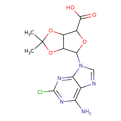 OC(=O)C1OC(C2C1OC(O2)(C)C)n1cnc2c1nc(Cl)nc2N