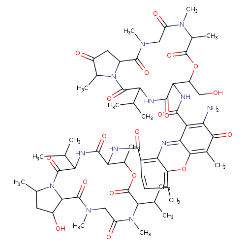 OCC1OC(=O)C(C)N(C)C(=O)CN(C)C(=O)C2N(C(=O)C(NC(=O)C1NC(=O)c1c3nc4c(ccc(c4oc3c(c(=O)c1N)C)C)C(=O)NC1C(=O)NC(C(C)C)C(=O)N3C(C)CC(C3C(=O)N(CC(=O)N(C(C(=O)OC1C)C(C)C)C)C)O)C(C)C)C(C)C(=O)C2