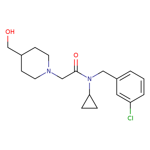 OCC1CCN(CC1)CC(=O)N(C1CC1)Cc1cccc(c1)Cl