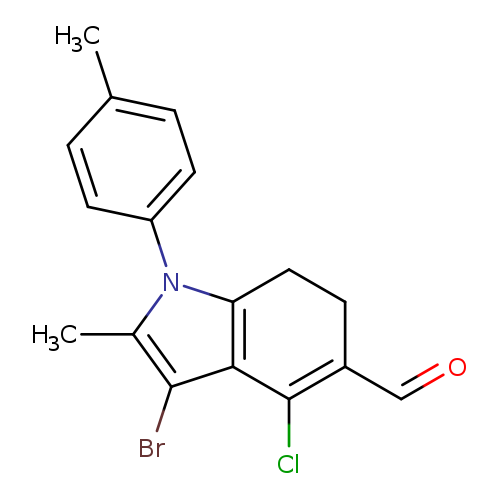 O=CC1=C(Cl)c2c(CC1)n(c(c2Br)C)c1ccc(cc1)C
