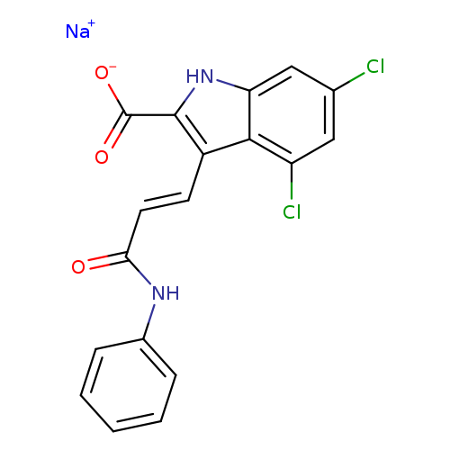 O=C(Nc1ccccc1)/C=C/c1c([nH]c2c1c(Cl)cc(c2)Cl)C(=O)[O-].[Na+]