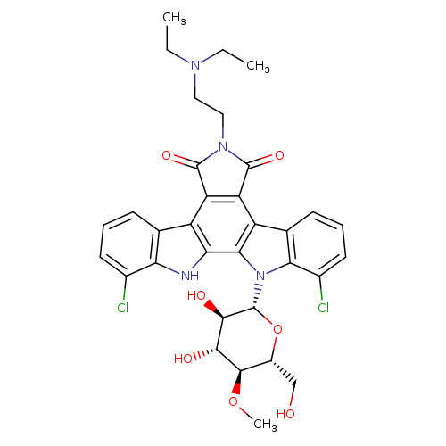 CCN(CCn1c(=O)c2c(c1=O)c1c(c3c2c2cccc(c2[nH]3)Cl)n(c2c1cccc2Cl)[C@@H]1O[C@H](CO)[C@H]([C@@H]([C@H]1O)O)OC)CC