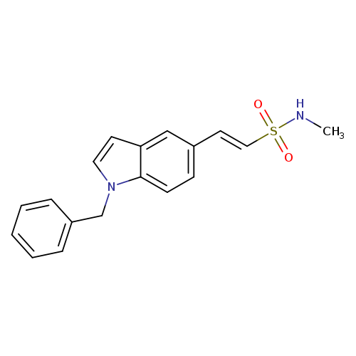 CNS(=O)(=O)/C=C/c1ccc2c(c1)ccn2Cc1ccccc1